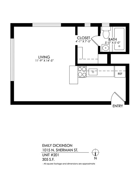 A floor plan for a unit at 1015 N. Sherman St.